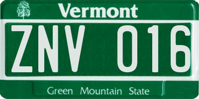 VT license plate ZNV016
