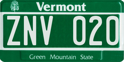 VT license plate ZNV020