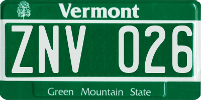 VT license plate ZNV026