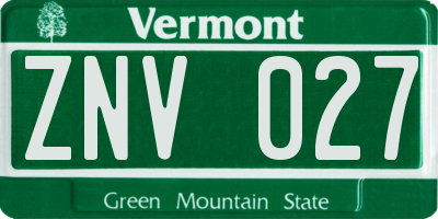 VT license plate ZNV027