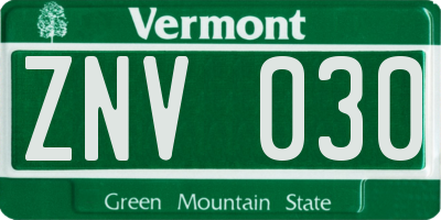 VT license plate ZNV030