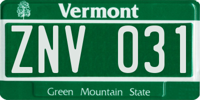 VT license plate ZNV031