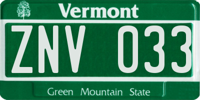 VT license plate ZNV033