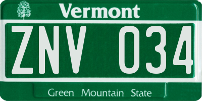 VT license plate ZNV034