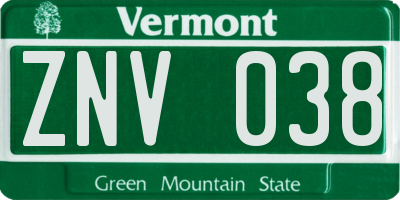 VT license plate ZNV038