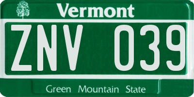 VT license plate ZNV039