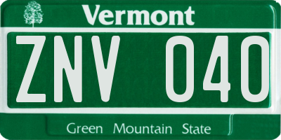 VT license plate ZNV040