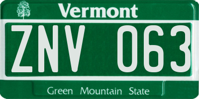 VT license plate ZNV063
