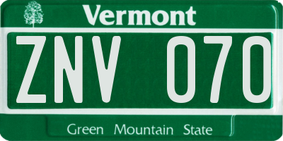 VT license plate ZNV070