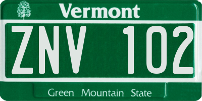 VT license plate ZNV102