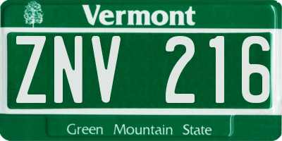 VT license plate ZNV216