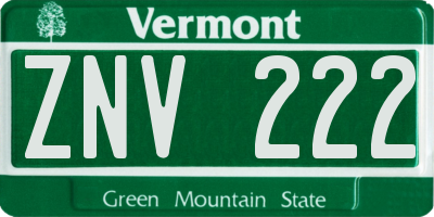 VT license plate ZNV222