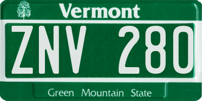 VT license plate ZNV280