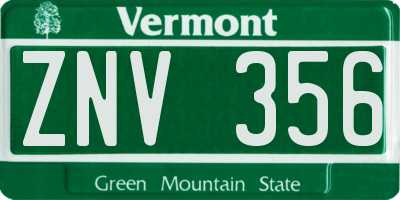 VT license plate ZNV356