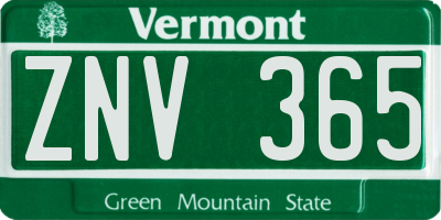 VT license plate ZNV365