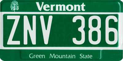 VT license plate ZNV386