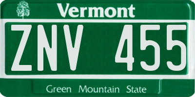 VT license plate ZNV455