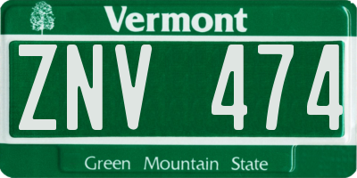 VT license plate ZNV474