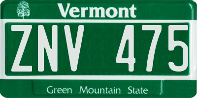 VT license plate ZNV475