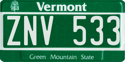 VT license plate ZNV533