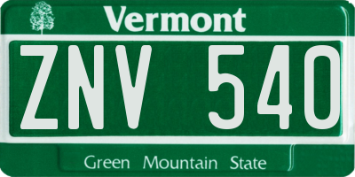 VT license plate ZNV540