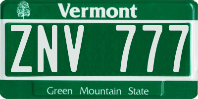 VT license plate ZNV777