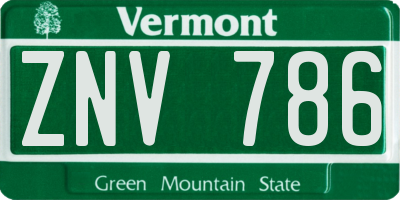 VT license plate ZNV786