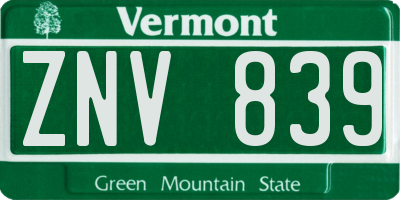 VT license plate ZNV839