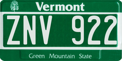 VT license plate ZNV922