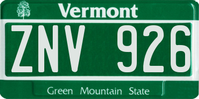 VT license plate ZNV926