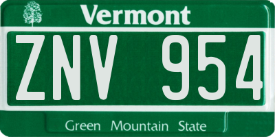 VT license plate ZNV954