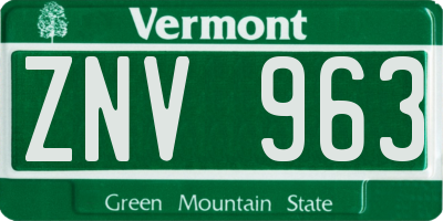 VT license plate ZNV963