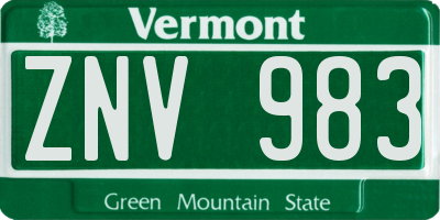 VT license plate ZNV983