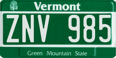 VT license plate ZNV985