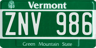 VT license plate ZNV986