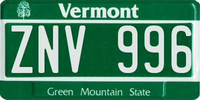 VT license plate ZNV996