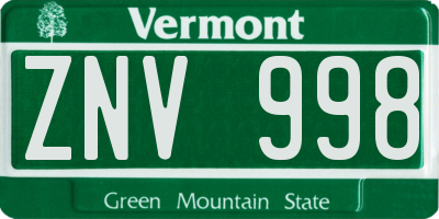 VT license plate ZNV998