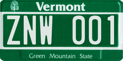 VT license plate ZNW001
