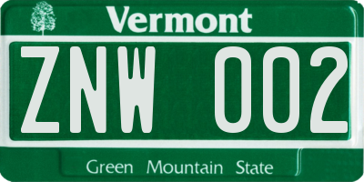 VT license plate ZNW002