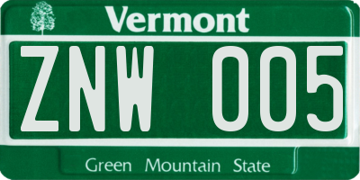 VT license plate ZNW005