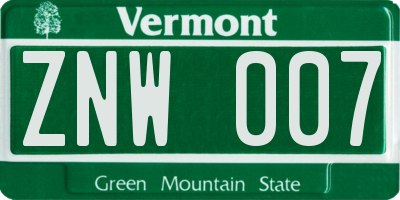 VT license plate ZNW007