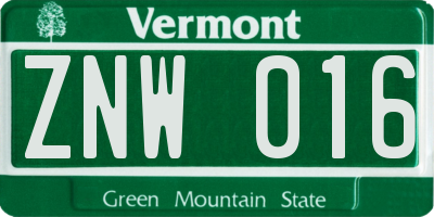 VT license plate ZNW016