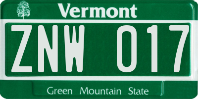 VT license plate ZNW017