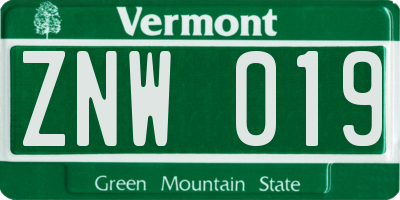 VT license plate ZNW019
