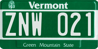 VT license plate ZNW021