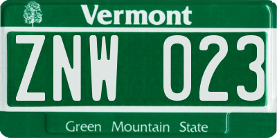 VT license plate ZNW023
