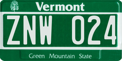 VT license plate ZNW024