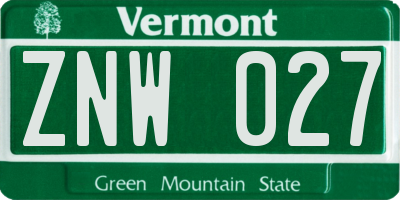 VT license plate ZNW027
