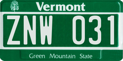 VT license plate ZNW031