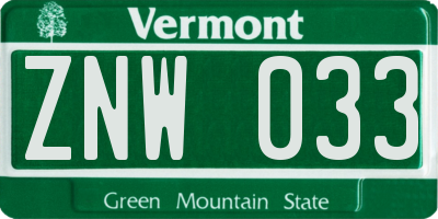 VT license plate ZNW033